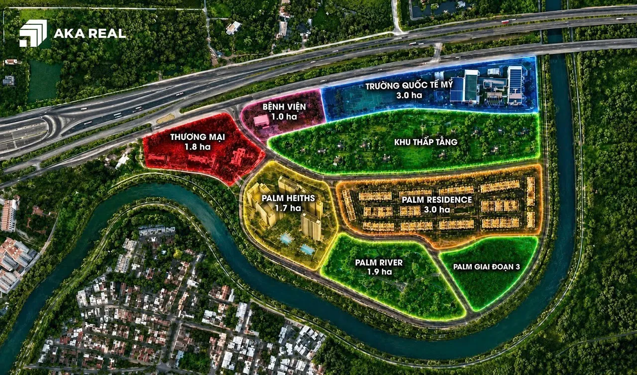 Mặt bằng tổng thể các phân khu khu đô thị Palm City Nam Rạch Chiếc