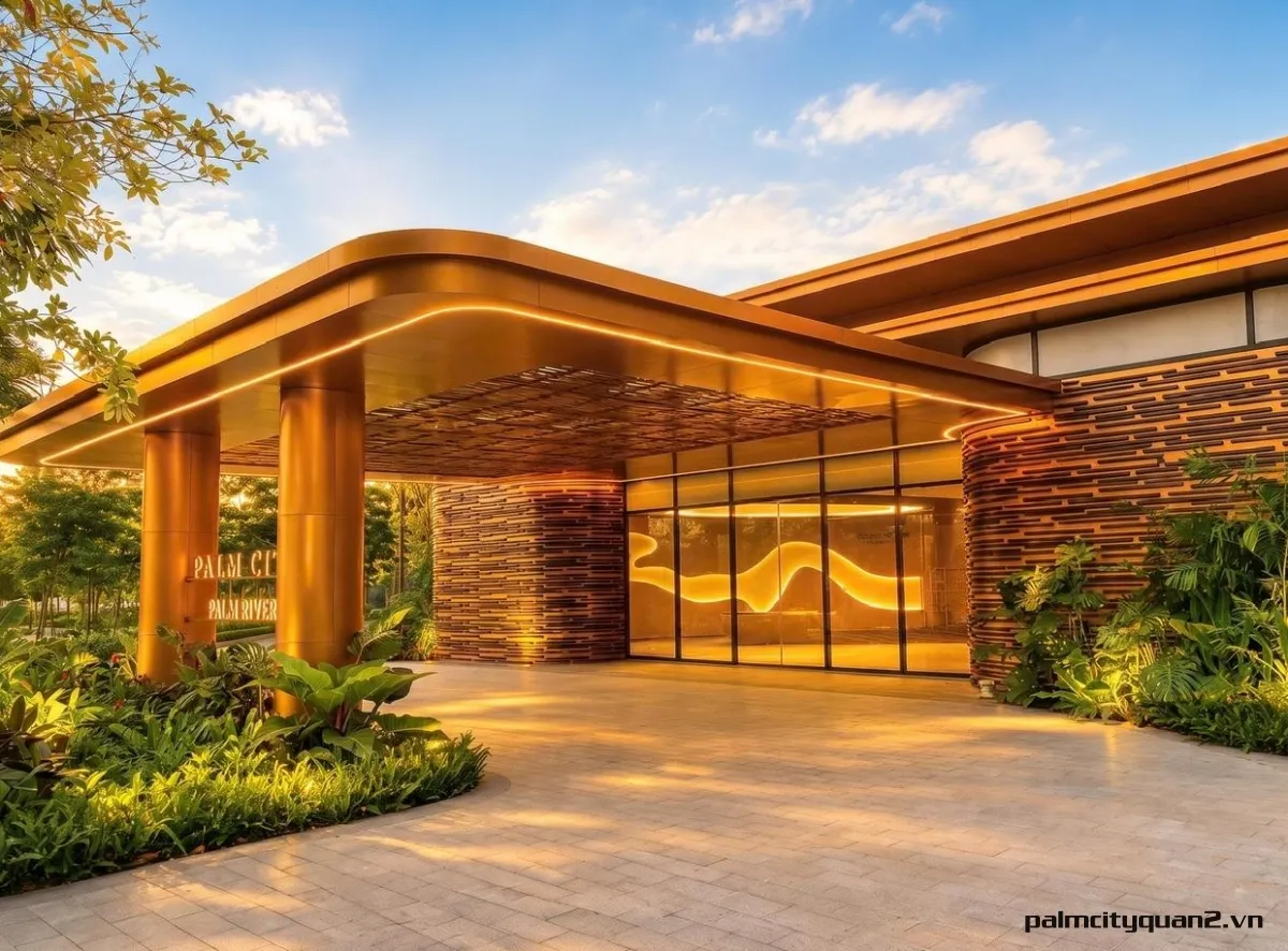 Nhà mẫu Palm River nằm trong Sales Gallery nhà điều hành Palm City