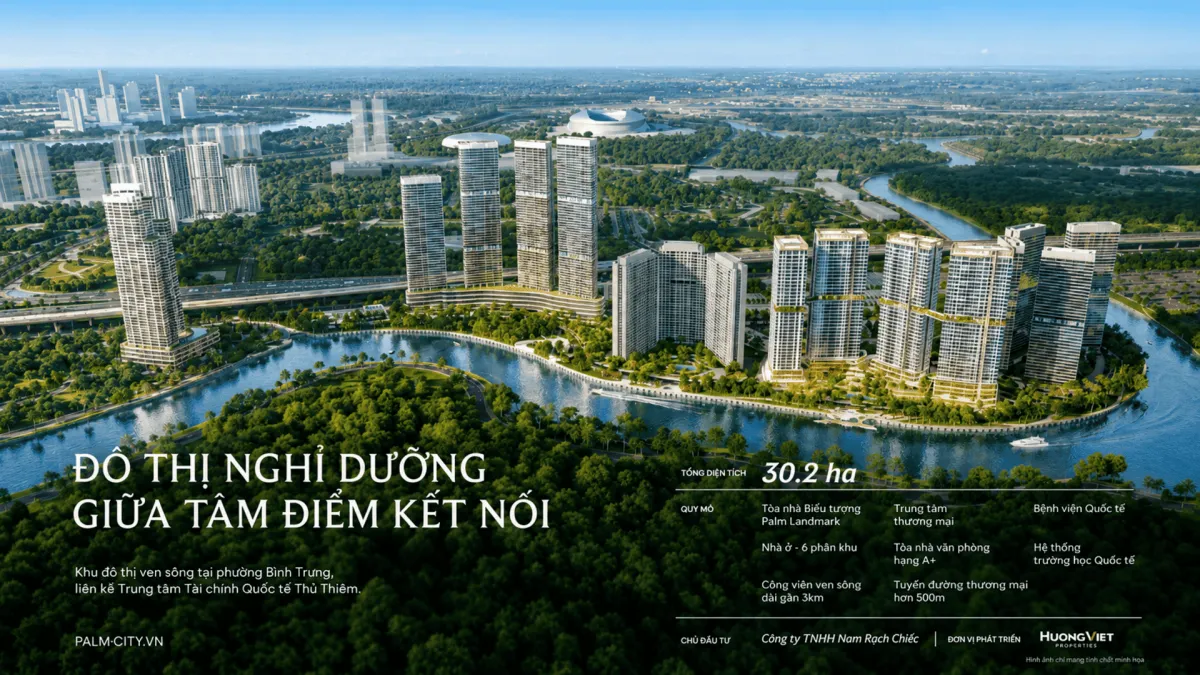 Phối cảnh tổng thể vị trí Palm City ven sông Nam Rạch Chiếc khu Đông