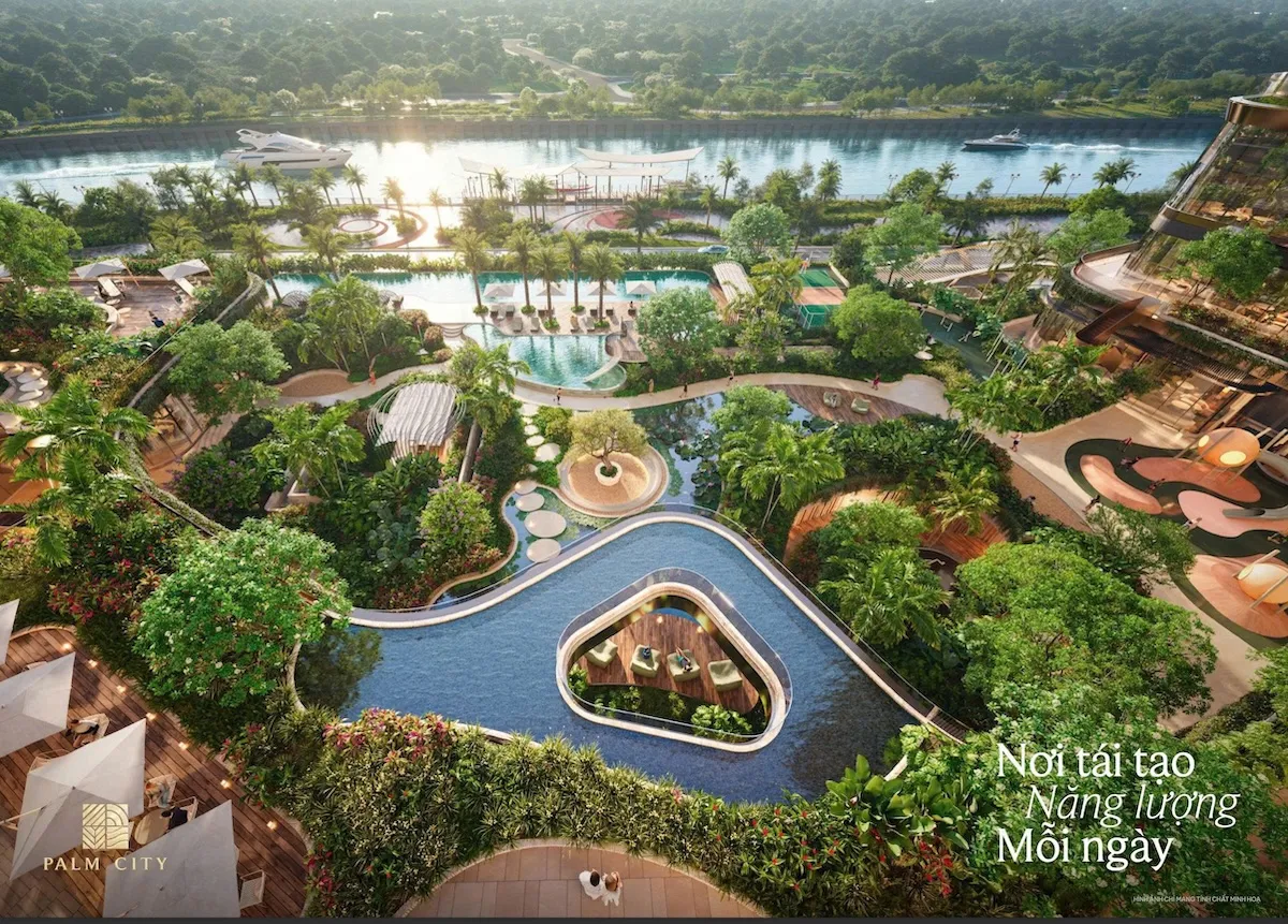Tiện ích mảng xanh ven sông đẳng cấp resort tại Palm River Quận 2