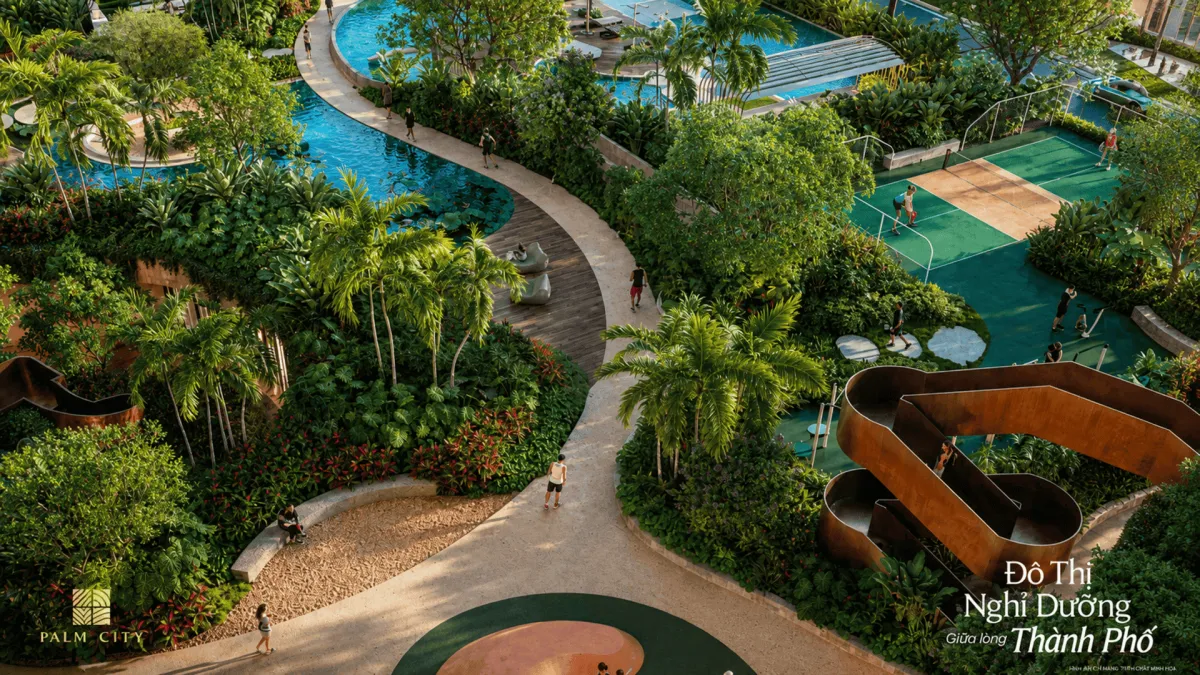 Tuyến đường chạy bộ ven sông trong cụm tiện ích Palm City Quận 2